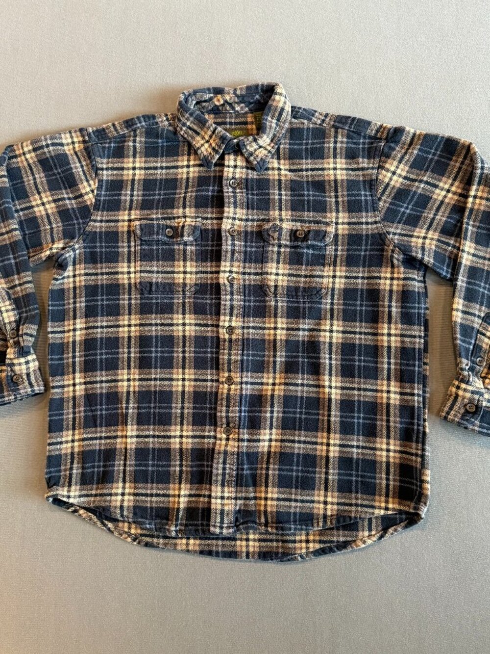 Timberland Men's XL Blue Tan Plaid Flannel Shirt Button Front Workwear